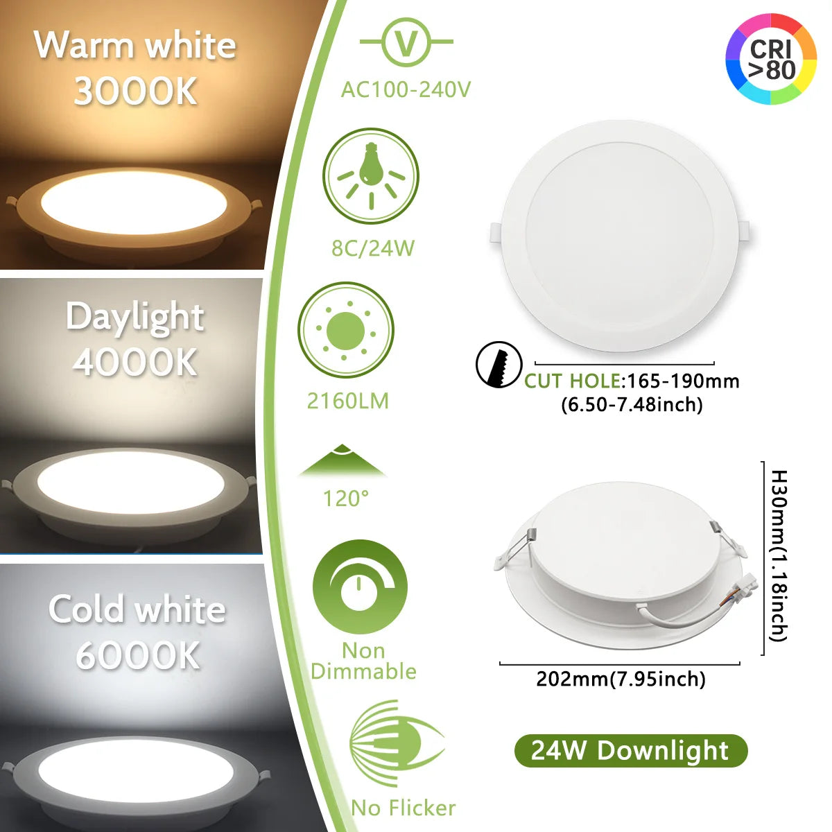 Led Downlight | Three Color Temperature | 6W-24W Power Range | 10-Pack
