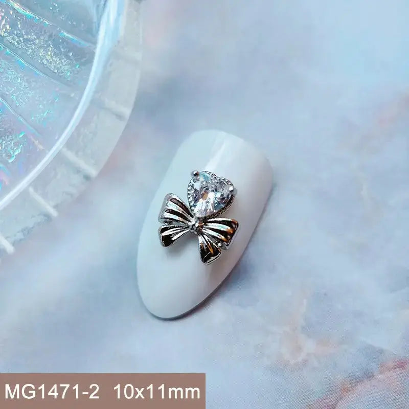 10pcs Valentine's Day Pink Love Heart Ribbon Zircon Metal Nails Jewelry Decorations Nail Art Accessories Charms Parts Supplies from PriceLows™
