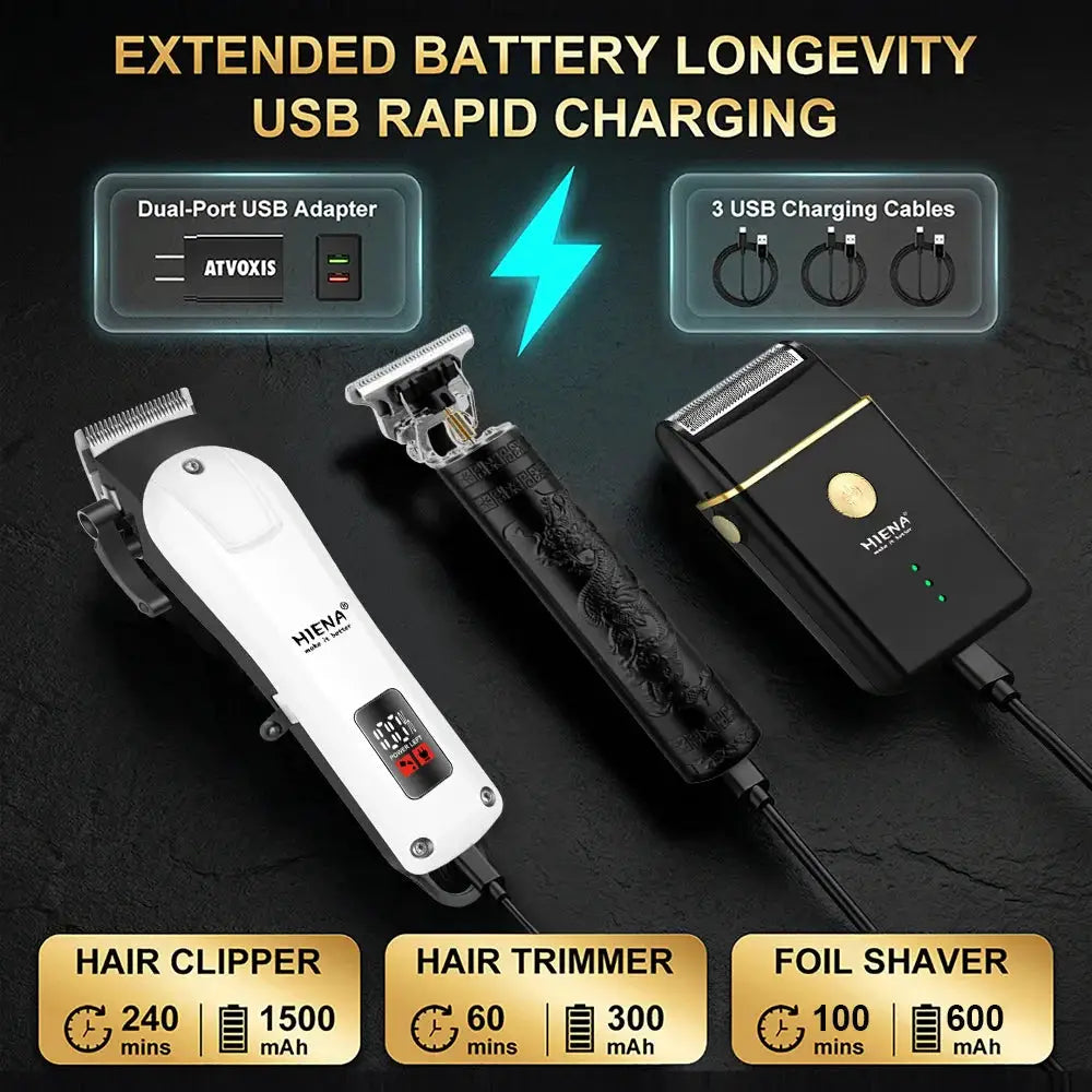 Professional Barber Kit | Cordless Clipper | Stainless Steel Blades | Home Use