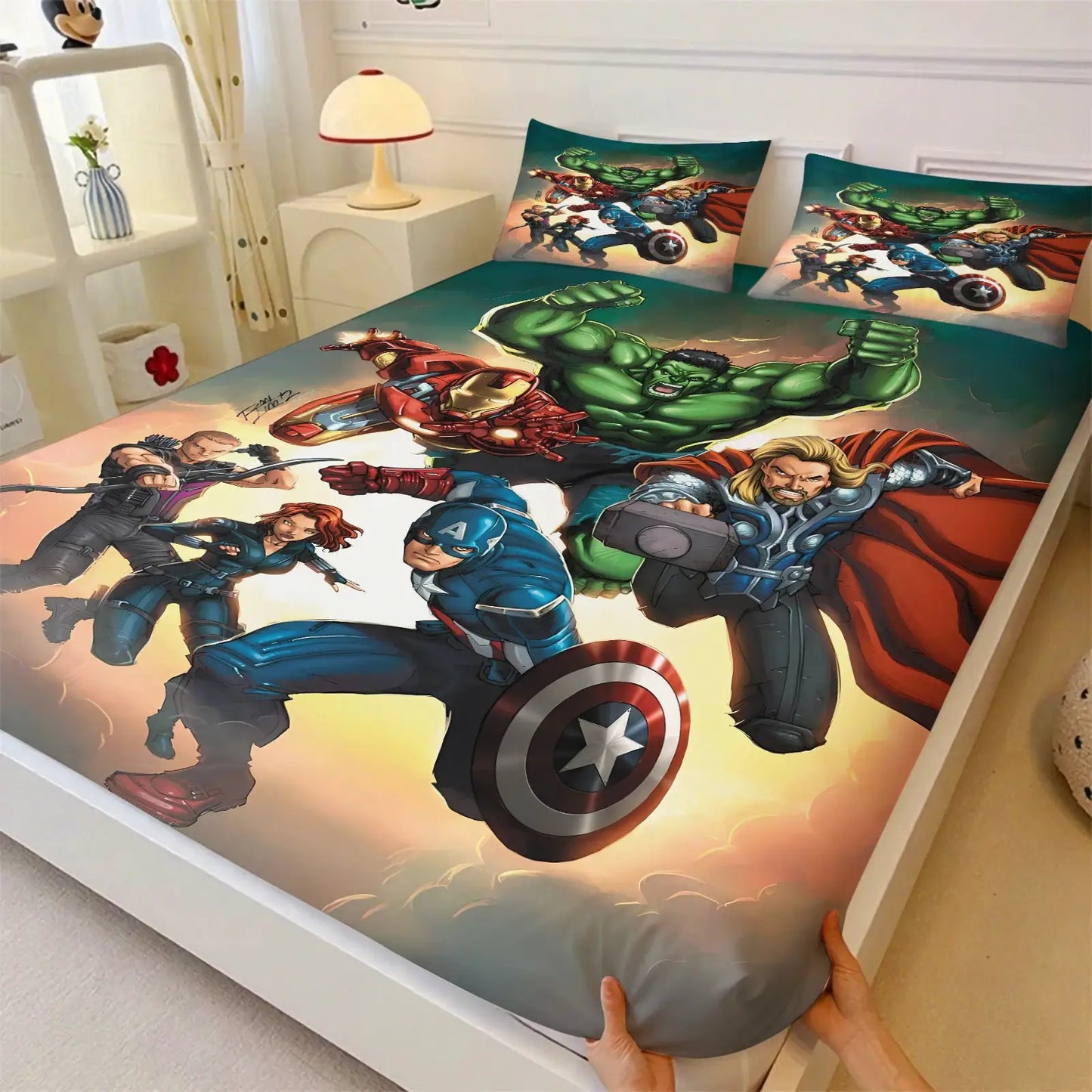 Marvel Avengers Team Fitted Sheet Set Superhero Bed Linen with Pillowcases Deep Pocket Retro Comic Fan Room Kids Room Decor Gift from PriceLows™