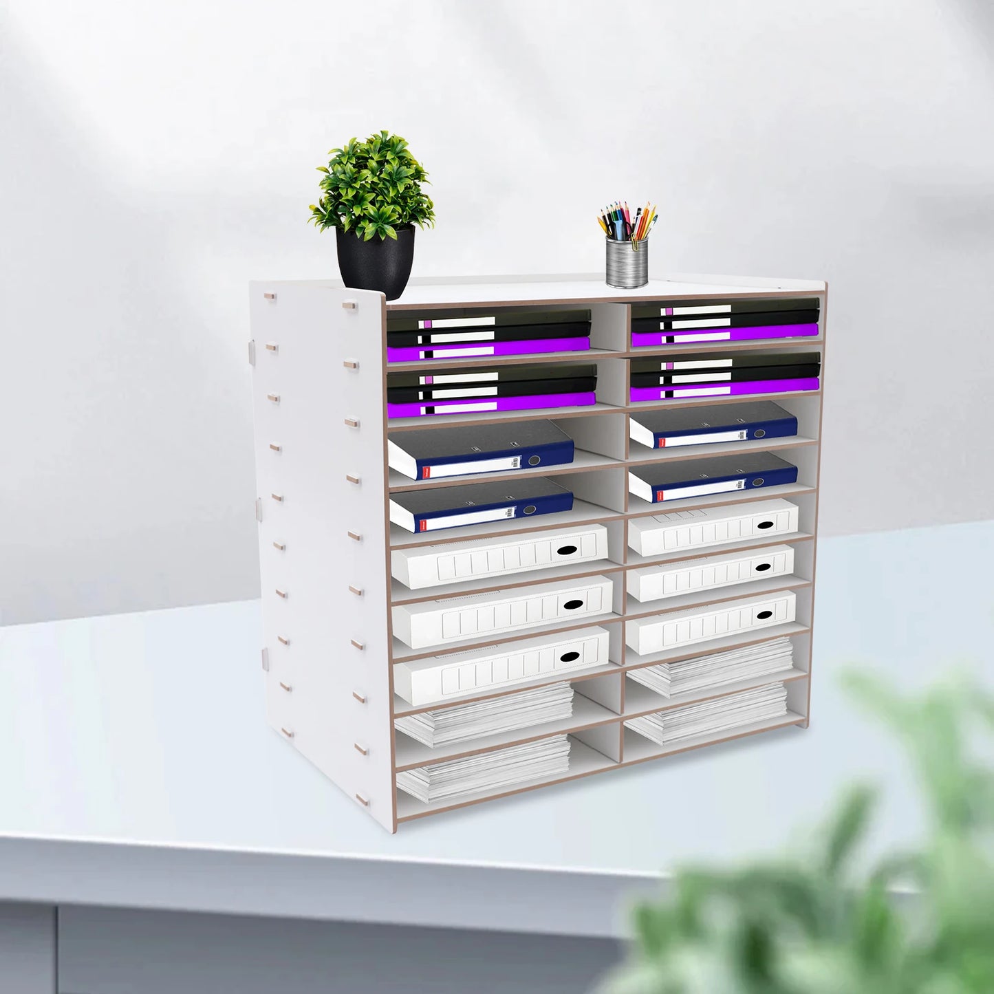 Wooden File Organizer | 18 Compartments | 9-Tier Desk Sorter | 51.8x33x49 cm