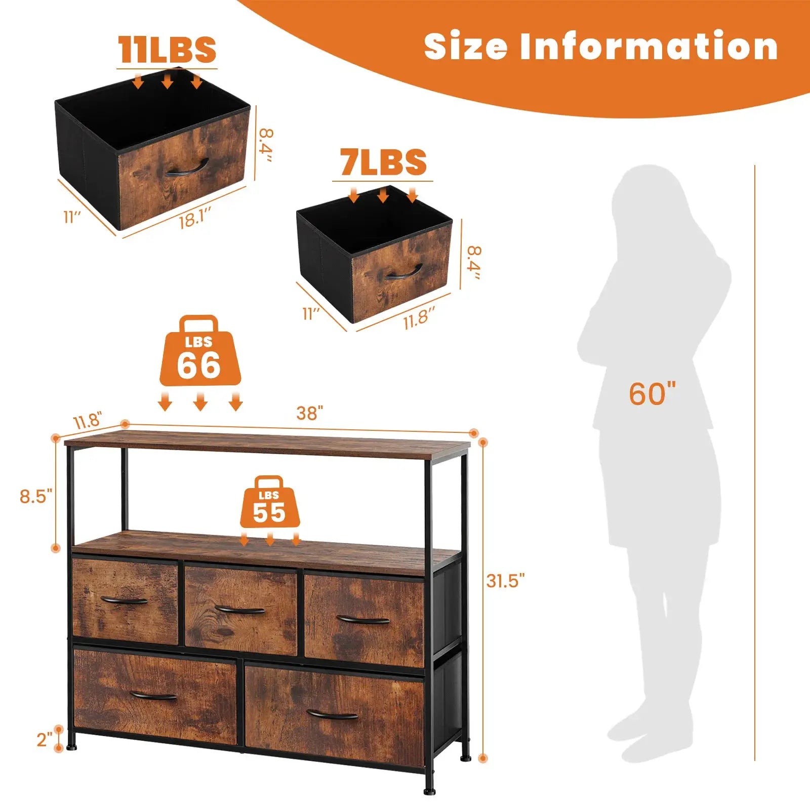JHK Shoe Cabinet Dresser With 5 Fabric Drawers Toy Storage TV Stand Multilayer Shoe Rack Space Saving Cabinet Of Home Furniture from PriceLows™