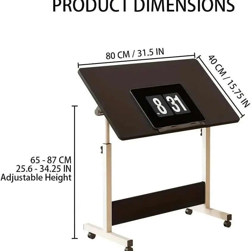 Adjustable Height Mobile Standing Desk - Small Rolling Stand Up Desk with Wheels, 80x40cm Home Office Workstation from PriceLows™