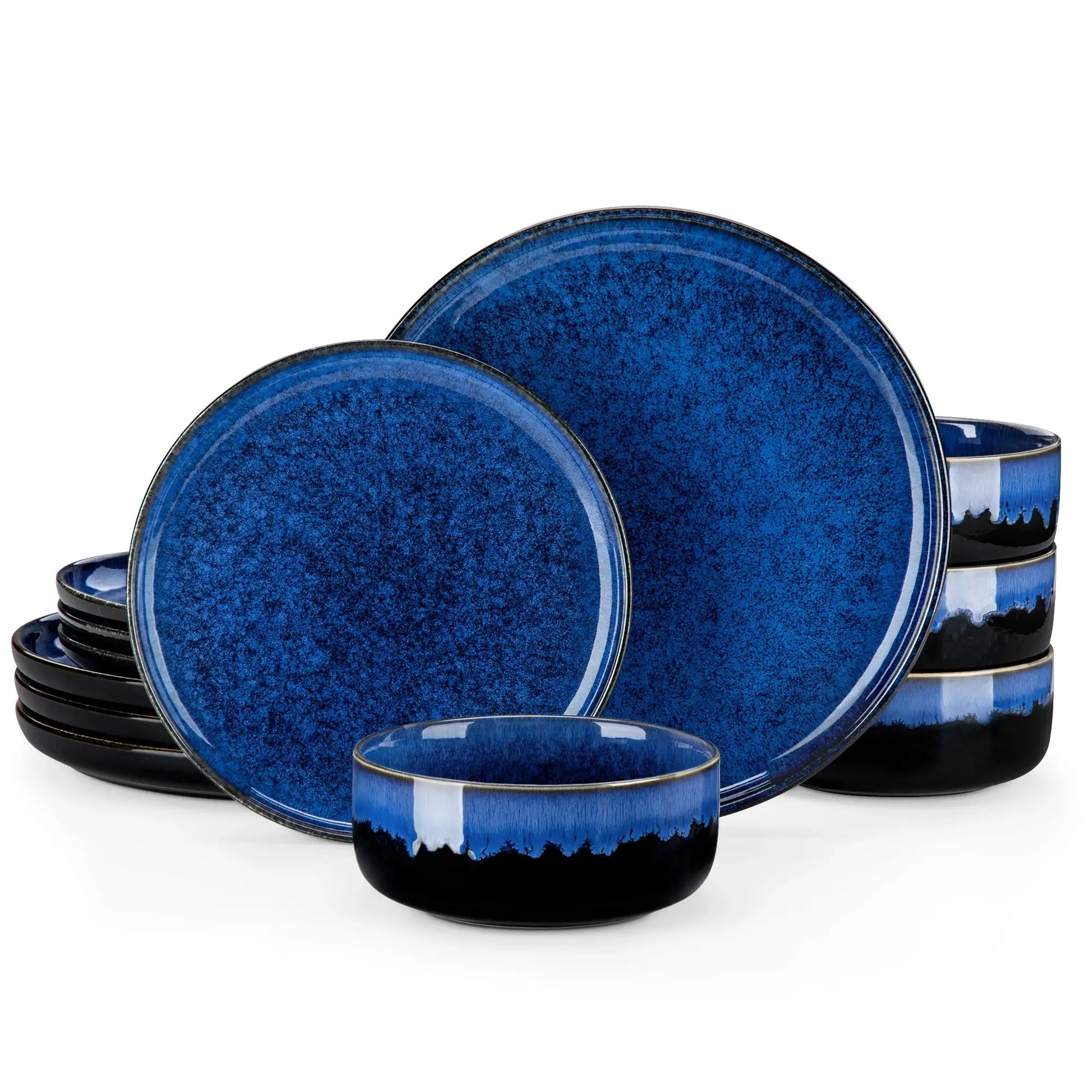 vancasso 12/24 PCS Starry Blue Reactive Glaze Stoneware Dinnerware Sets Ceramic Plates Set with 4 pcs Dinner Plate/Dessert/Bowl from PriceLows™