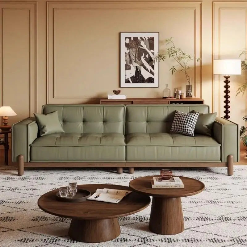 Sofa | Top-Grain Cowhide Leather | Solid Wood Frame | Small Space Living Room