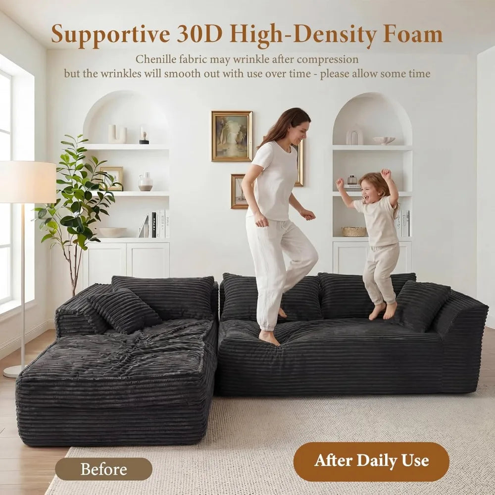 Modular Sofa | L-Shaped With Chaise | Corduroy Fabric