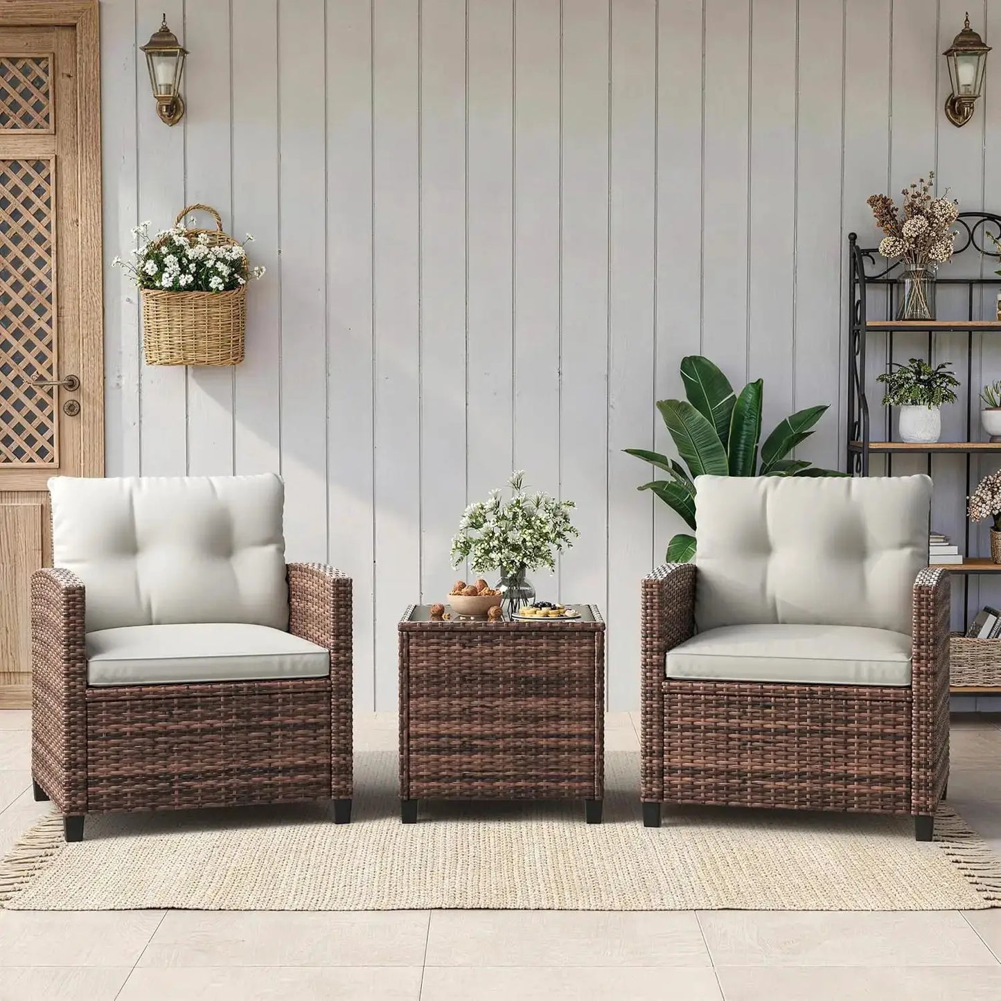 3-Piece Outdoor Patio Bistro Set – Gradient PE Rattan Chairs & Side Table – Compact All-Weather Wicker Garden Furniture for Balcony, Porch, Terrace, Small Spaces from PriceLows™