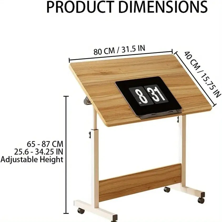 Adjustable Height Mobile Standing Desk - Small Rolling Stand Up Desk with Wheels, 80x40cm Home Office Workstation from PriceLows™