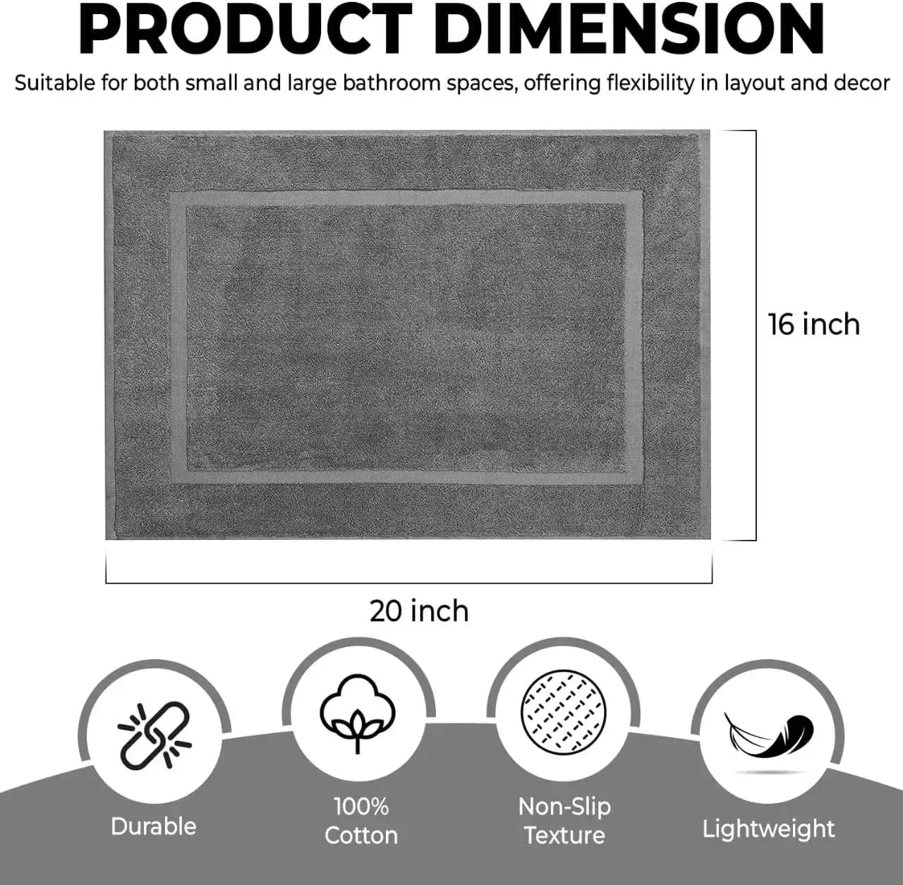 2-Pack Absorbent Cotton Bath Mat Set - 22x34 Inches, Soft & Quick-Dry, Perfect for Shower or Tub from PriceLows™