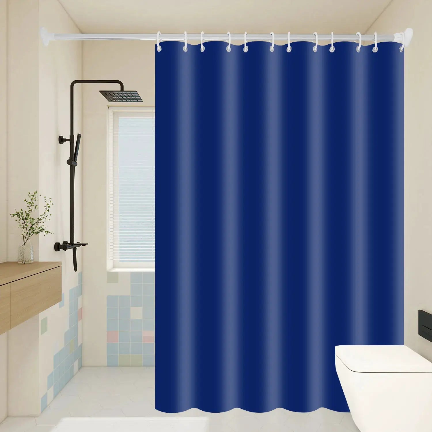1pc Navy Blue Shower Curtain solid color waterproof PEVA luxury bathroom decor from PriceLows™