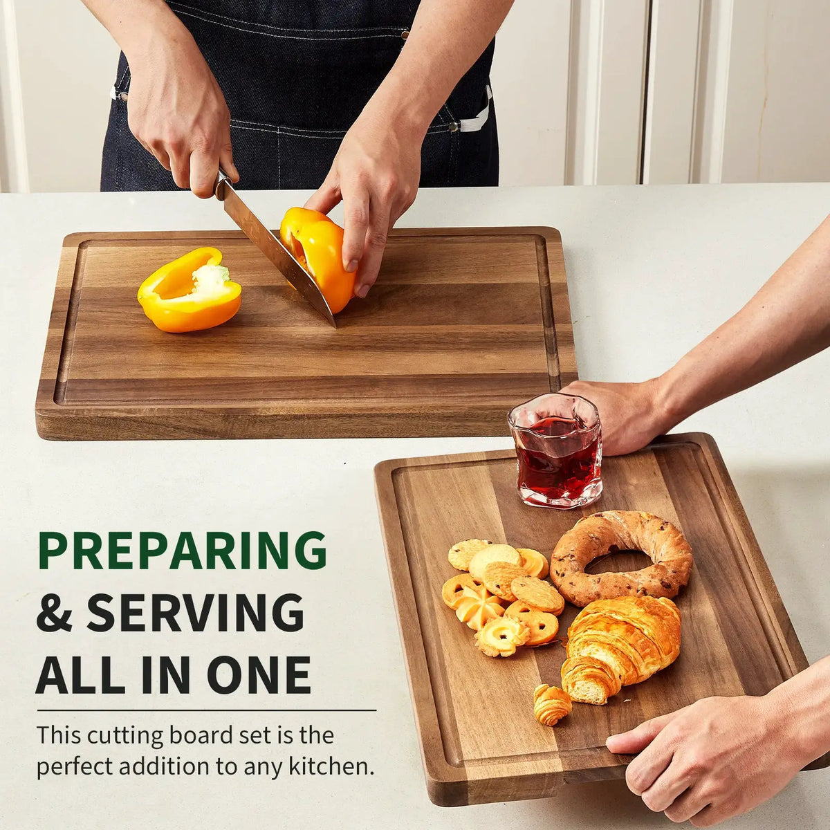 Extra Large Acacia Wood Cutting Board 18x12x1 in, Thick Butcher Block with Deep | Acacia Wood | Home Use | Home