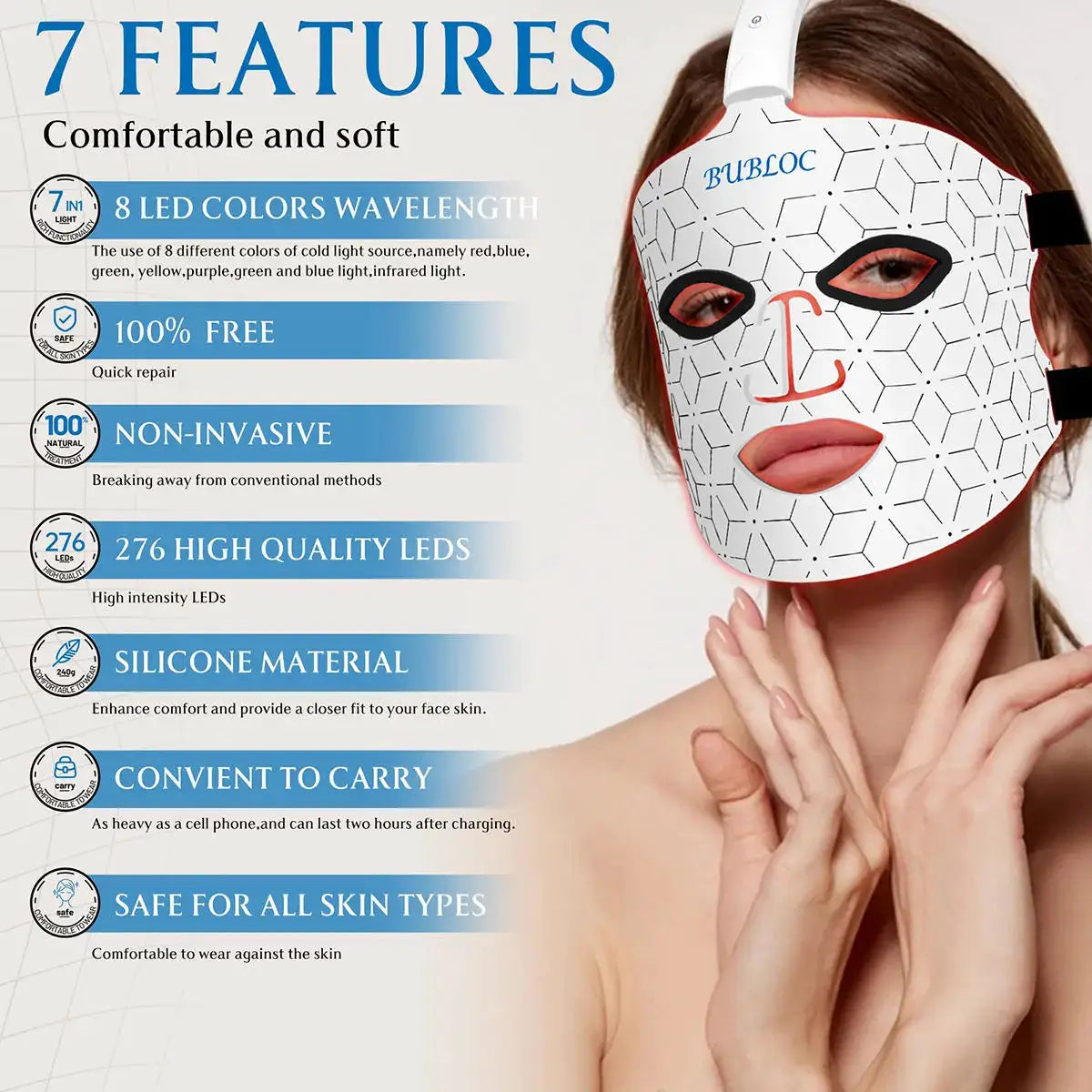 LED Face Mask 7 Colors Red Light Therapy Device for Anti Aging Acne Pore Oil Control Skin Tighten Whiten Red Light Mask from PriceLows™