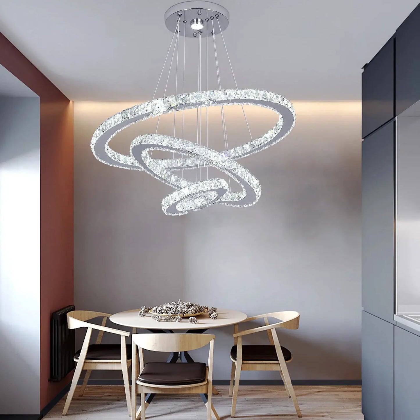 Crystal Ceiling Chandelier 3 Rings Hanging Chandelier In The Living Room Home Decoration Luxury Kitchen Light Led Lighting from PriceLows™