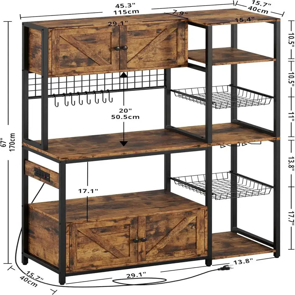IRONCK Bakers Rack with 2 Storage Cabinets and Power Outlet, 45.3 Inch Kitchen Microwave Stand with Storage, Coffee Bar Cabinet from PriceLows™