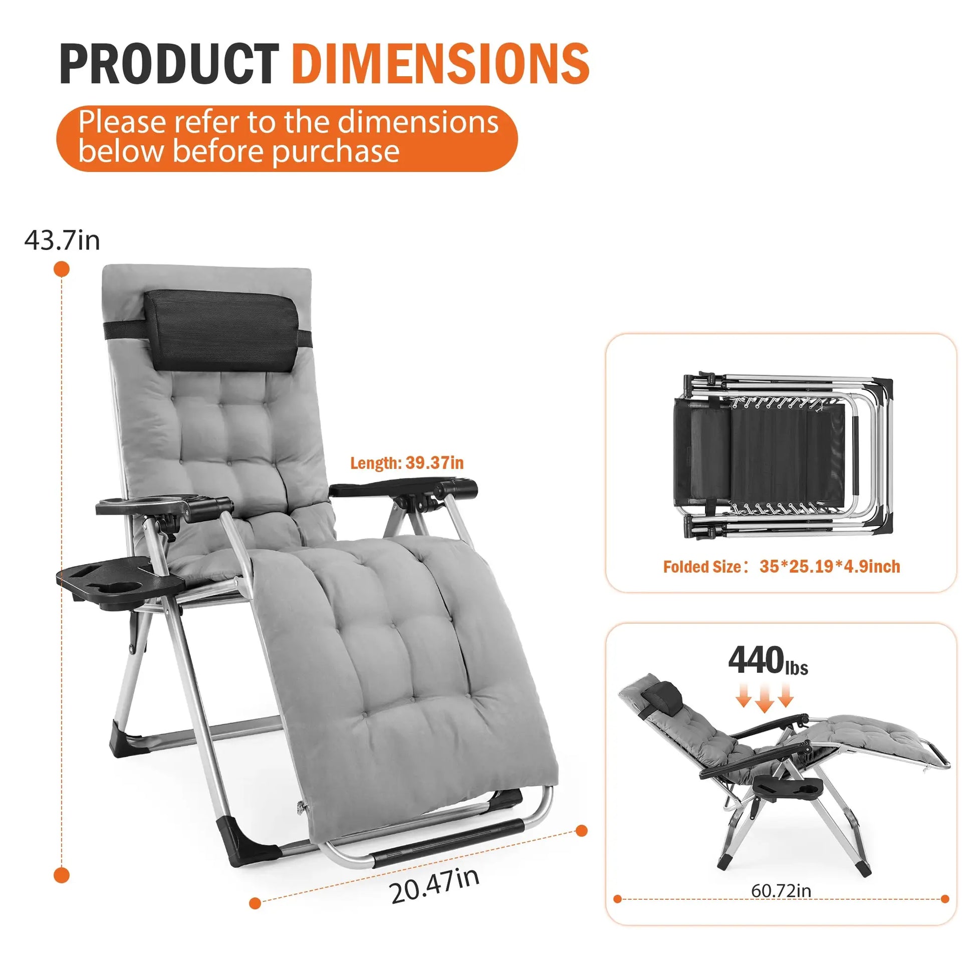 JHK Zero Gravity Reclining Camping Lounge Chair for Outdoor Soft Cushion Patio Chairs with Cup Holder Trays and Removable Cushion Folding Recliner for Indoor from PriceLows™