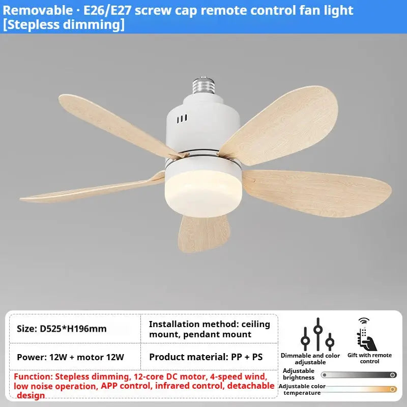 Ceiling Fan | E27 Base Remote 4 Speeds | Bulb Included | 52.5cm Diameter