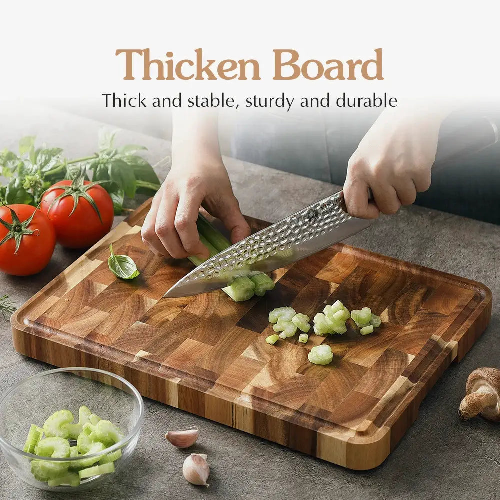 Cutting Board | Acacia Wood | Non Slip Base | Large Rectangular