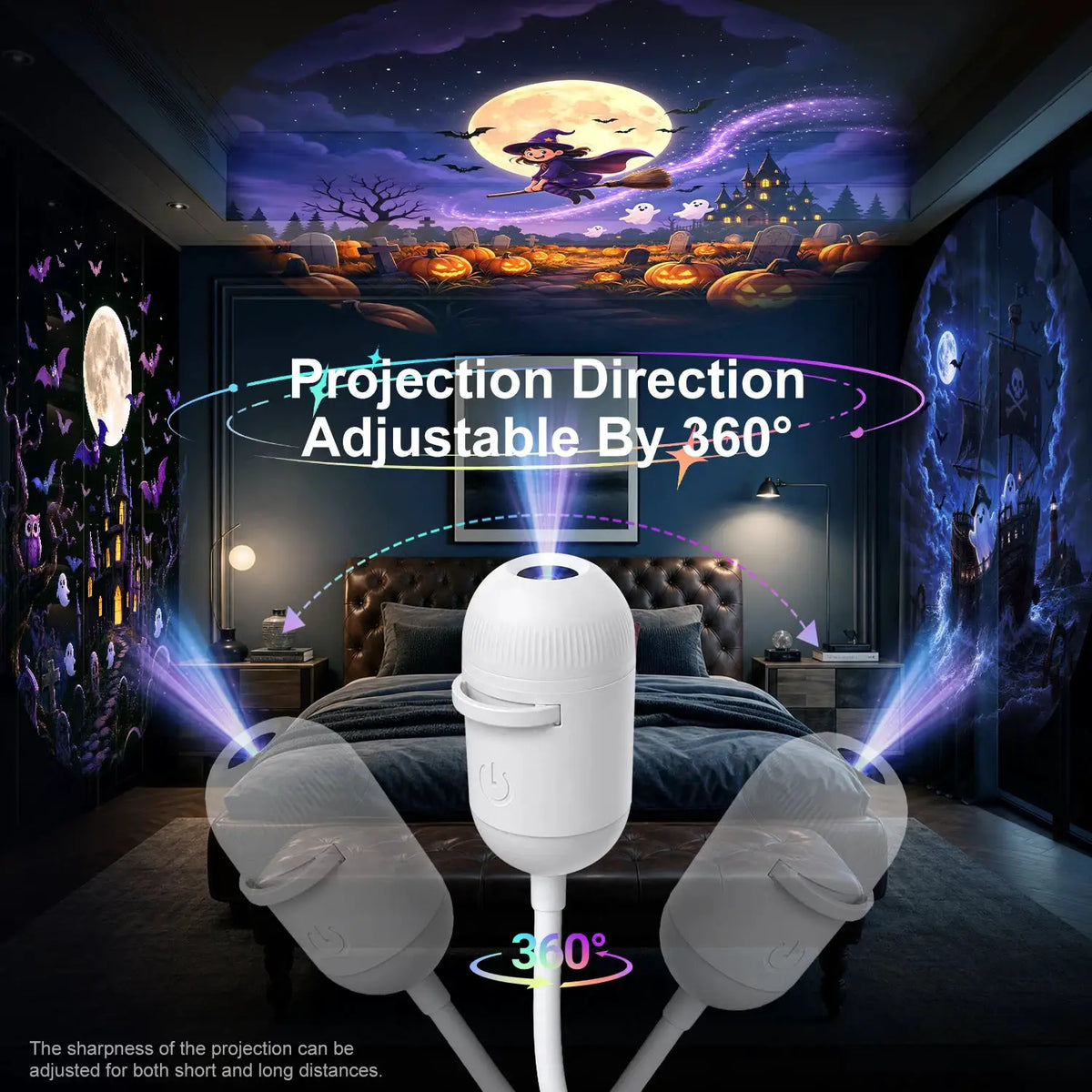 Halloween Projector Night Lamp | 12-in-1 LED Patterns | USB Powered | Wall & Car Decor