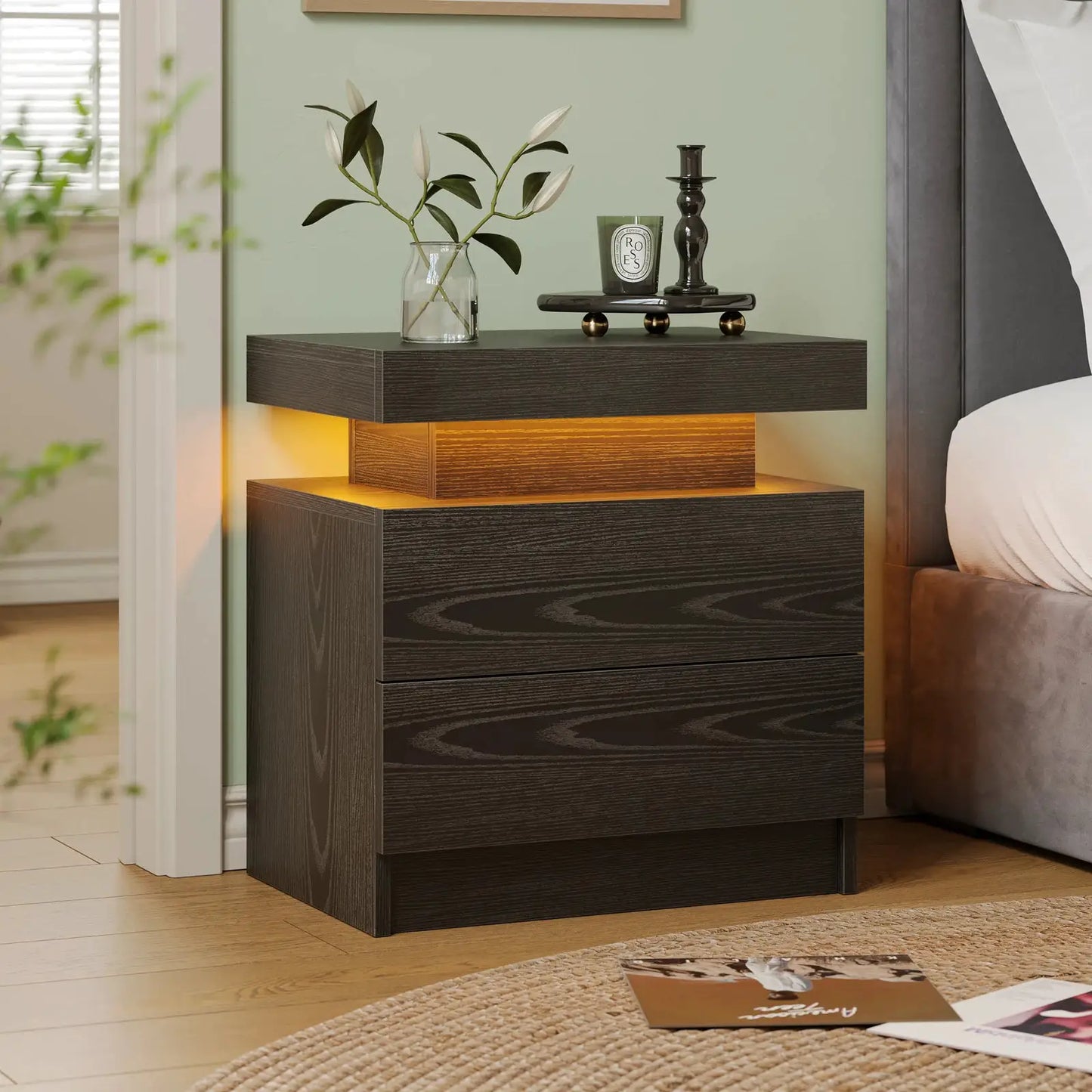 Cubehom LED Nightstands with 2 Drawers, End Table with RGB LED Lights for Bedroom Living Room, White Bedside Table from PriceLows™