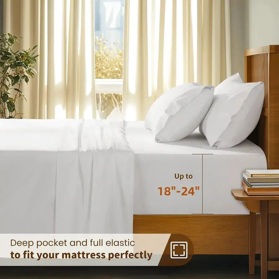 100 Cotton Sheets Set Deep Pocket Up to 1824, 1000 Thread Count Queen Size 4 Pcs Bed Sheet Sets Soft Comfortable Bedding All Sea from PriceLows™