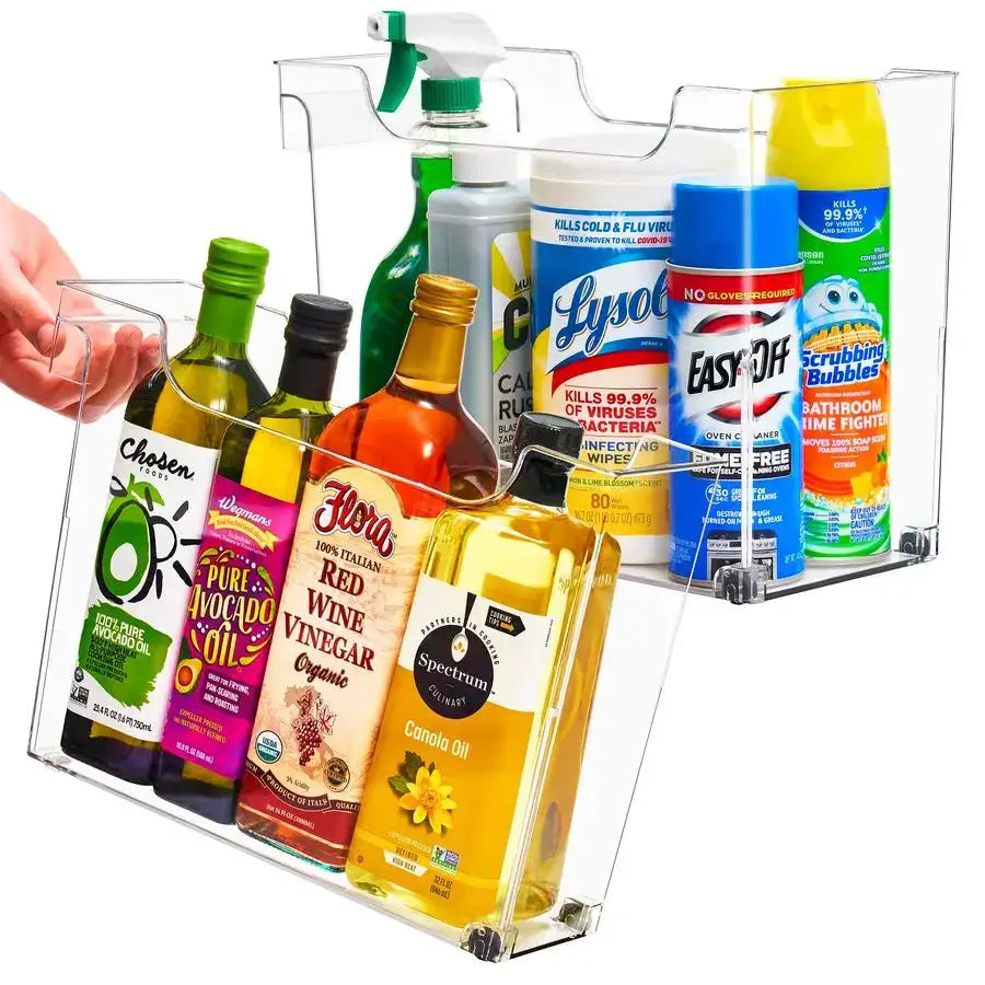 Roll Out Bottle Organization Bins 2 Sizes Pantry Under Sink Organizer with Wheels amp Handles Clear Plastic Organizing Container from PriceLows™