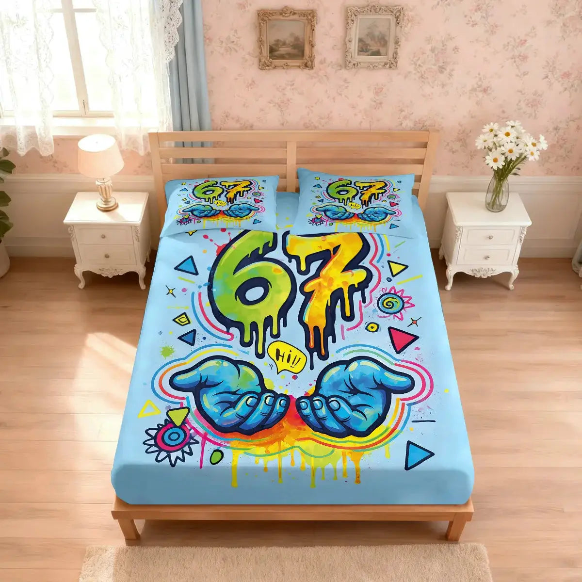 3pcs 67 Game Controller Graffiti Style Print Coreless Bed Sheet Set Multi Size Bed Cover Bedding Decoration Machine Washable from PriceLows™