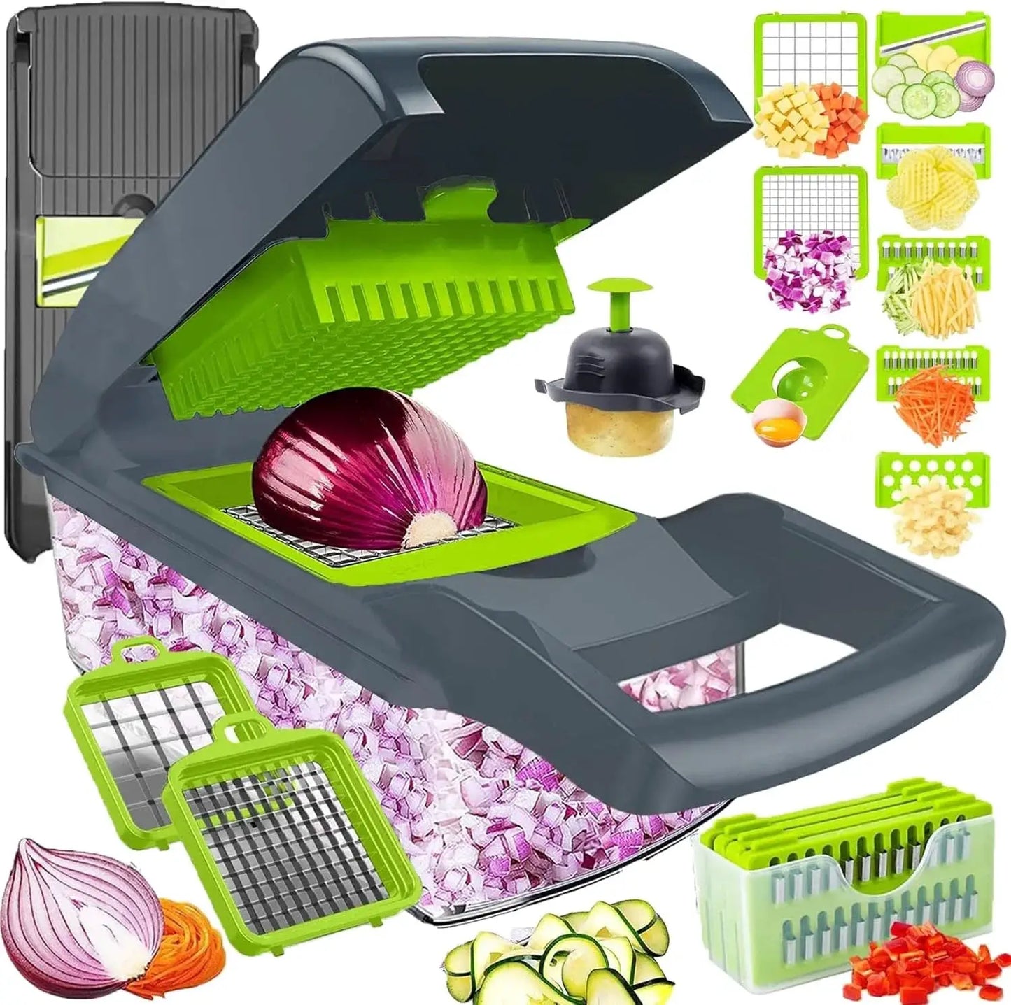 Vegetable Chopper | 16 Cutting Options | Stainless Steel | With Container