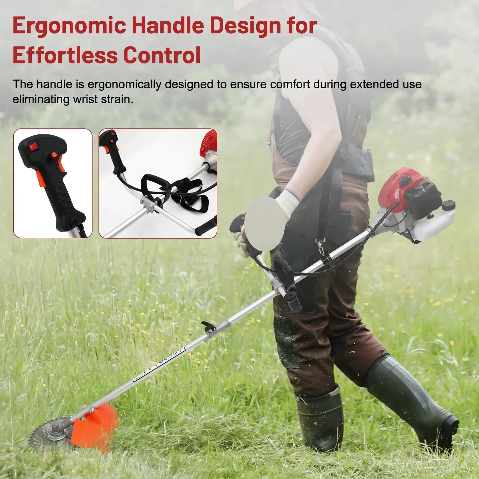 52cc Weed Wacker 2-Stroke Gas Grass Trimmer 4-in-1 Cordless Brush Cutter Gas Lawn Mower Straight Shaft Weed Eater with 4 Heads from PriceLows™
