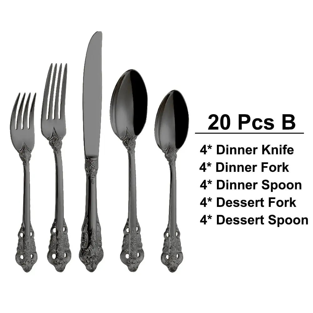 30 Pieces Gold Plated Luxury Cutlery Set Stainless Steel Vintage Western Tableware Sliver Knife Spoon Fork Set Kitchen Utensils from PriceLows™