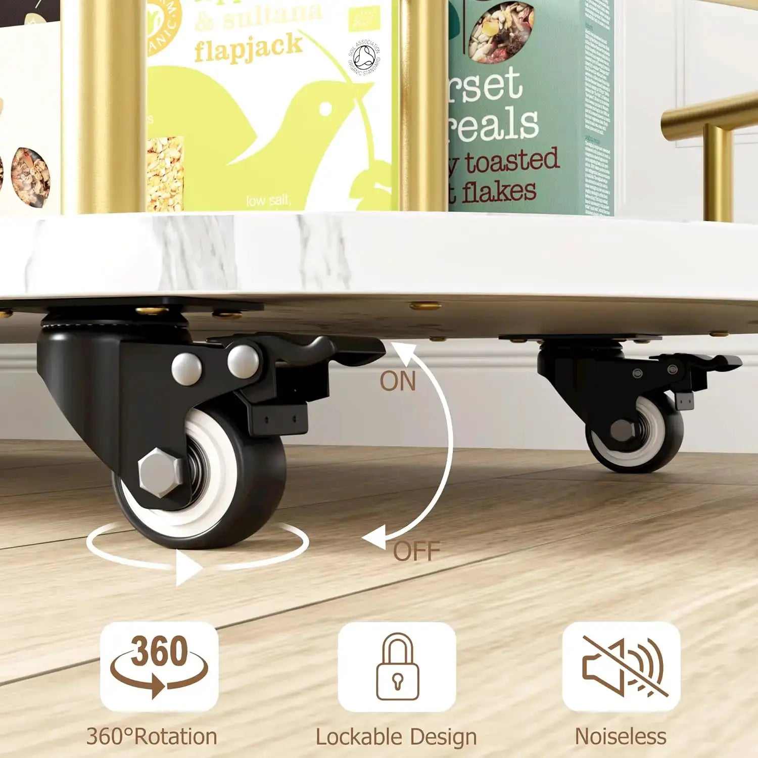 Gold Bar Carts with 4-Tiers Storage Shelves Mobile Bar Seving Carts On Wheels with Wine Rack and Glass Holder for Kitchen from PriceLows™