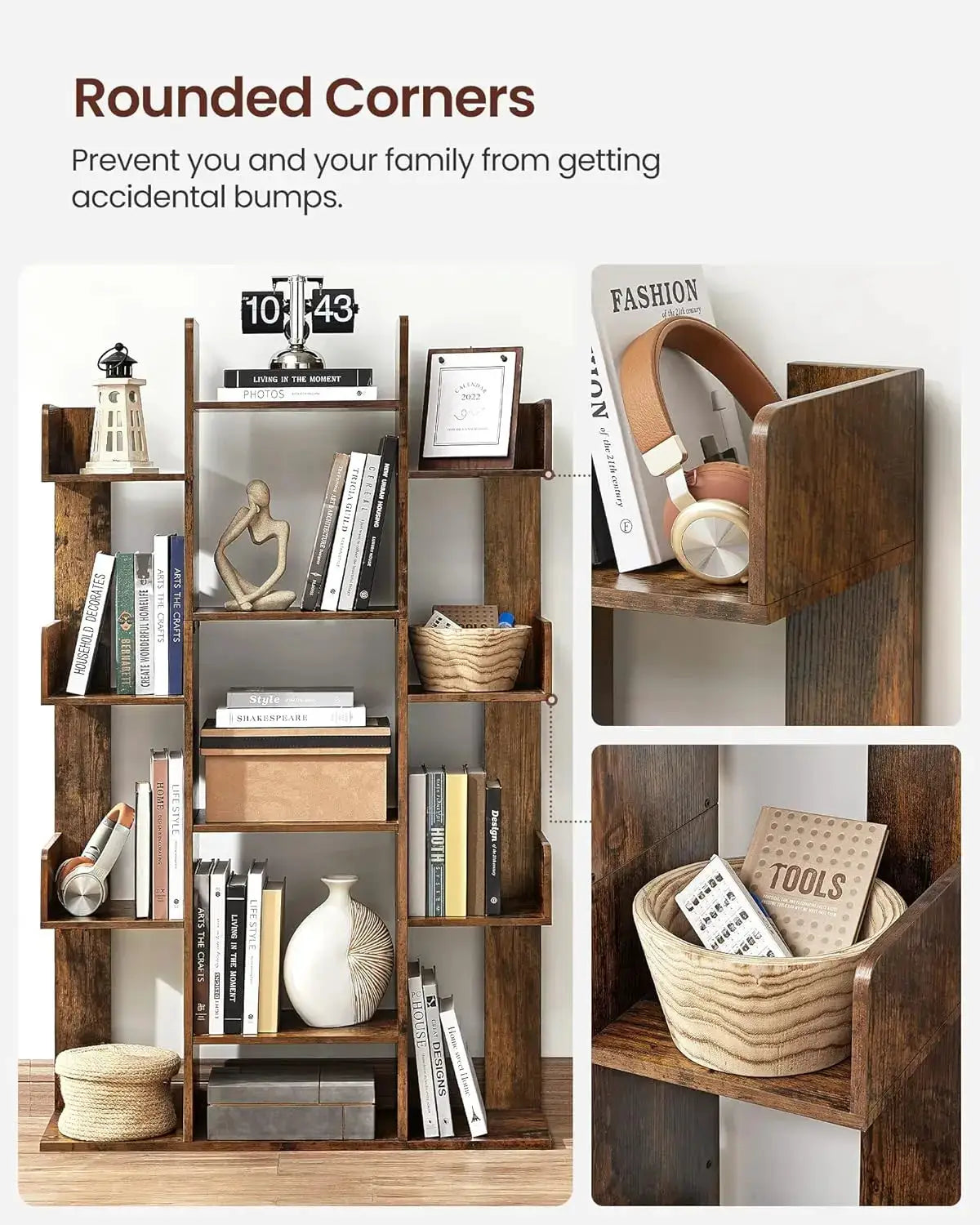 Tree-Shaped Bookcase with 13 Shelves, Rustic Brown, Compact Design for Home Storage from PriceLows™