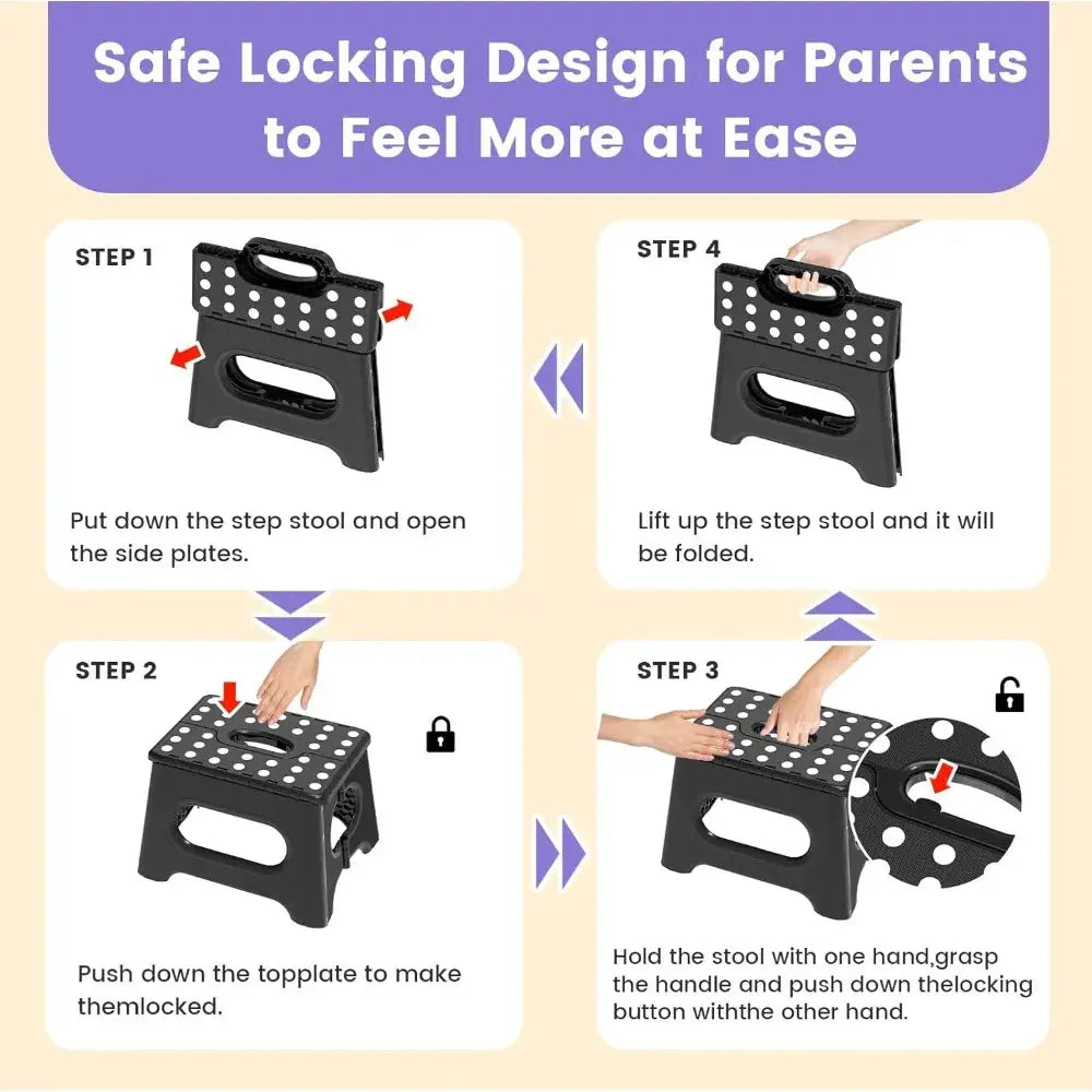 Folding Step Stool 9 Inch - Holds 600 lb, Non-Slip Surface & Carry Handle - Sturdy Step Stool for Kids, Toddlers & Adults - Compact Foldable Foot Stool for Kitchen, Bathroom, Bedroom, Outdoor from PriceLows™