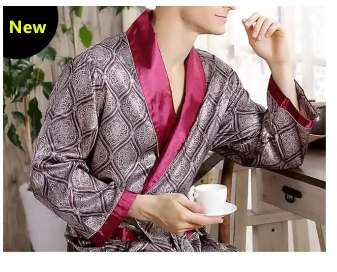 Men Bathrobe | Navy Striped Shawl Collar | With Pockets | Plus 3XL To 5XL