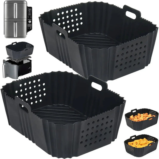 Air Fryer Silicone Liners | Reusable Perforated Rectangle | Ninja SL401 | 2 Pack