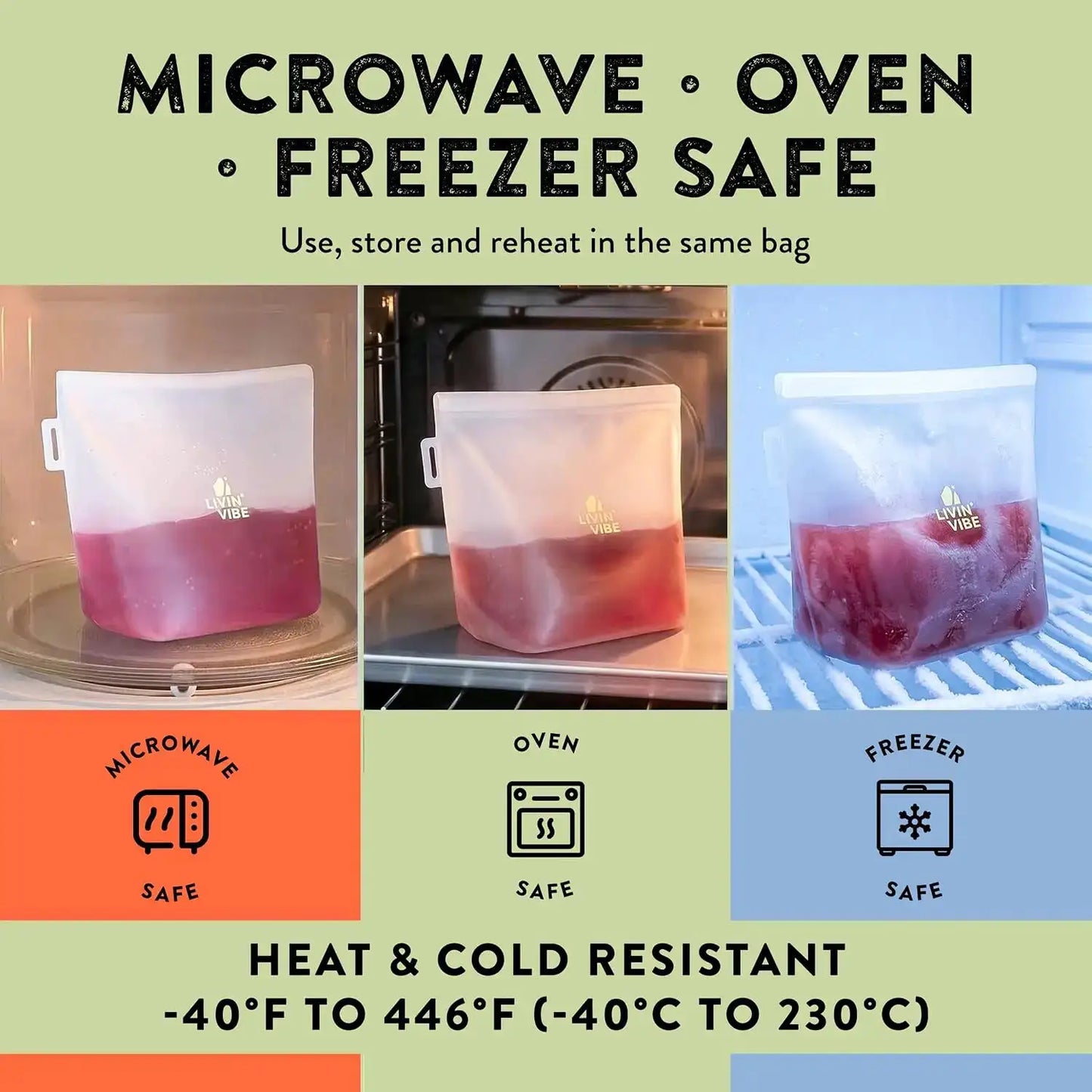 Silicone Food Storage Bags | Capacity Range 500ml-2000ml | 4-Pack Multicolor