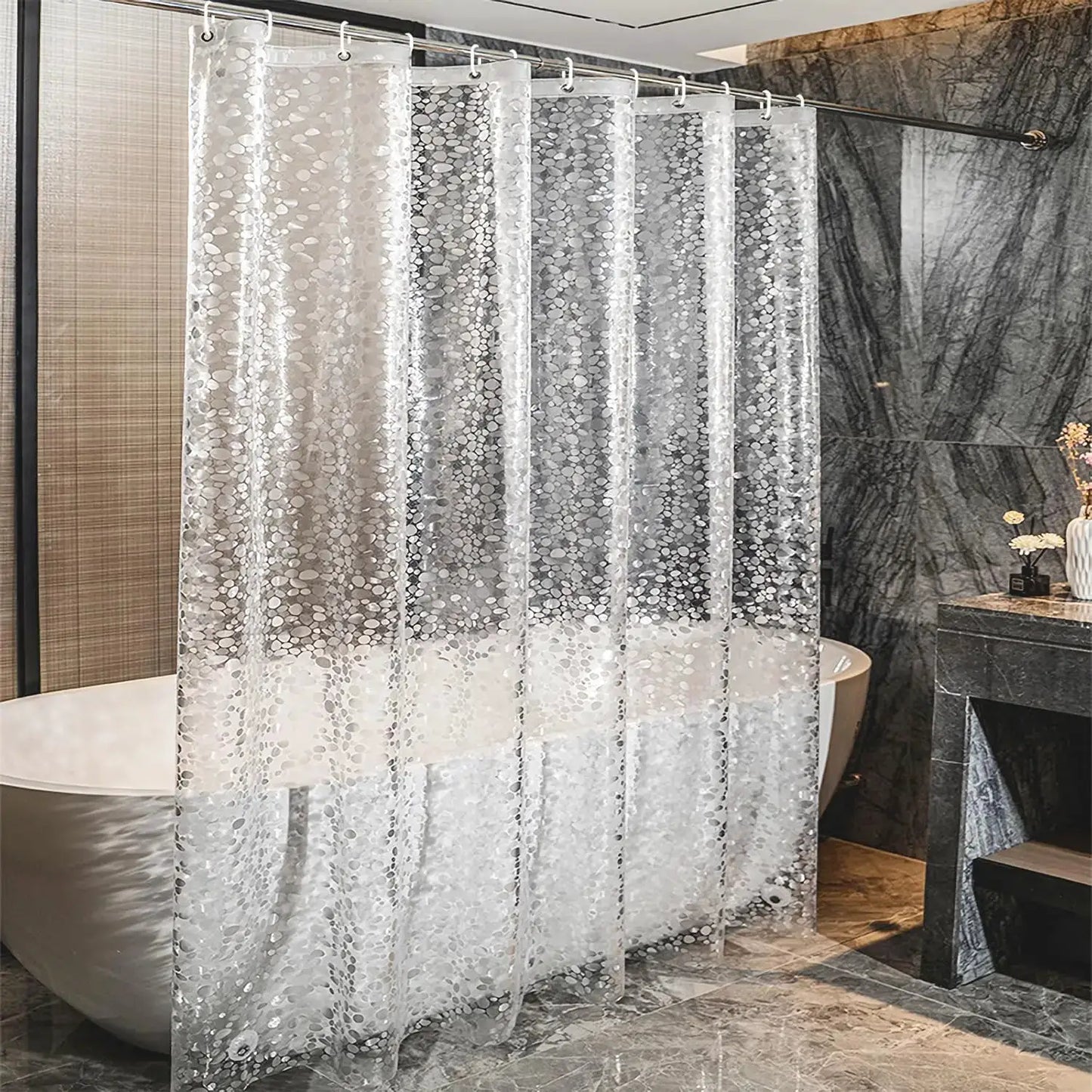 3D Pebble Clear Shower Curtain Liner with Magnets & Hooks, Fashion Plastic Bathroom Curtain for Bathtubs Bath Decor from PriceLows™