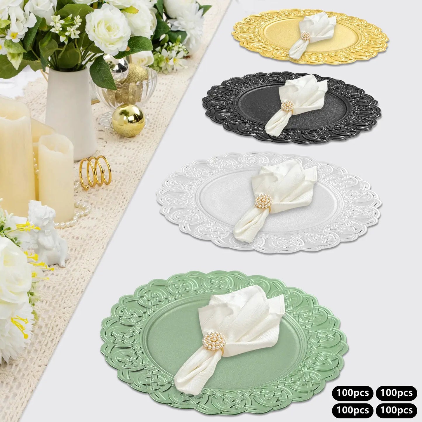 100pcs 13" Chargers Plate Round Gold Salad for Wedding Dinner Plate Decor Party Celebrations from PriceLows™