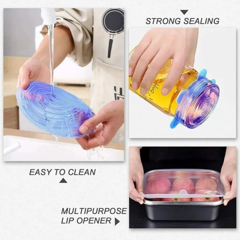 Square Silicone Lids | 6 Piece Set | Elastic Stretch | Multi Bowl Sizes