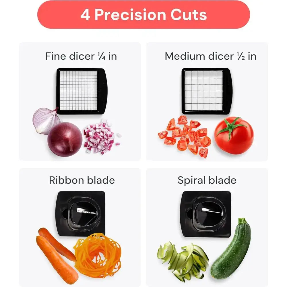 Vegetable Chopper | Interchangeable Blades | Spiralizer Included | White