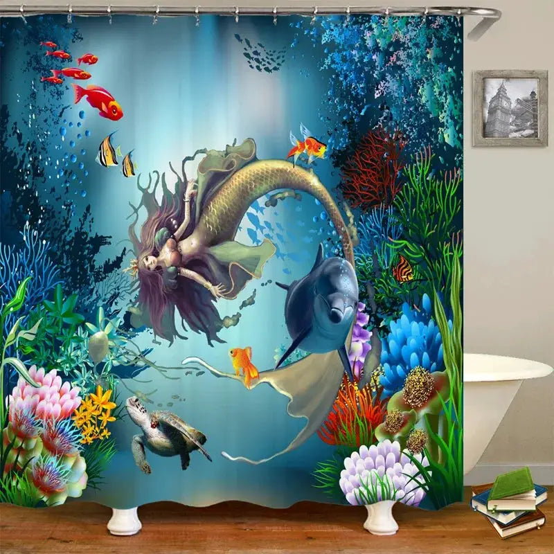 Dolphin Shower Curtain Sea Theme Shower Curtain Hook Washable Dolphin Waterproof 3D Animals Shower Curtain for Bathroom Decor from PriceLows™
