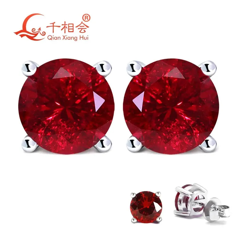 Lab Created Ruby Ear Stud 5-9mm Pigeon Blood with inclusions Red round Shape Single Stone S925 Silver earrings Jewelry from PriceLows™