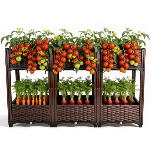 Elevated Raised Garden Bed with Legs Large, 6 Grids Divider Planter Box Outdoor PP Plastic Flower Plant Container, Double Layered Space Saving, for Vegetables Herbs with Drainage Holes Stand Up Gardening, for Patio Backyard B from PriceLows™