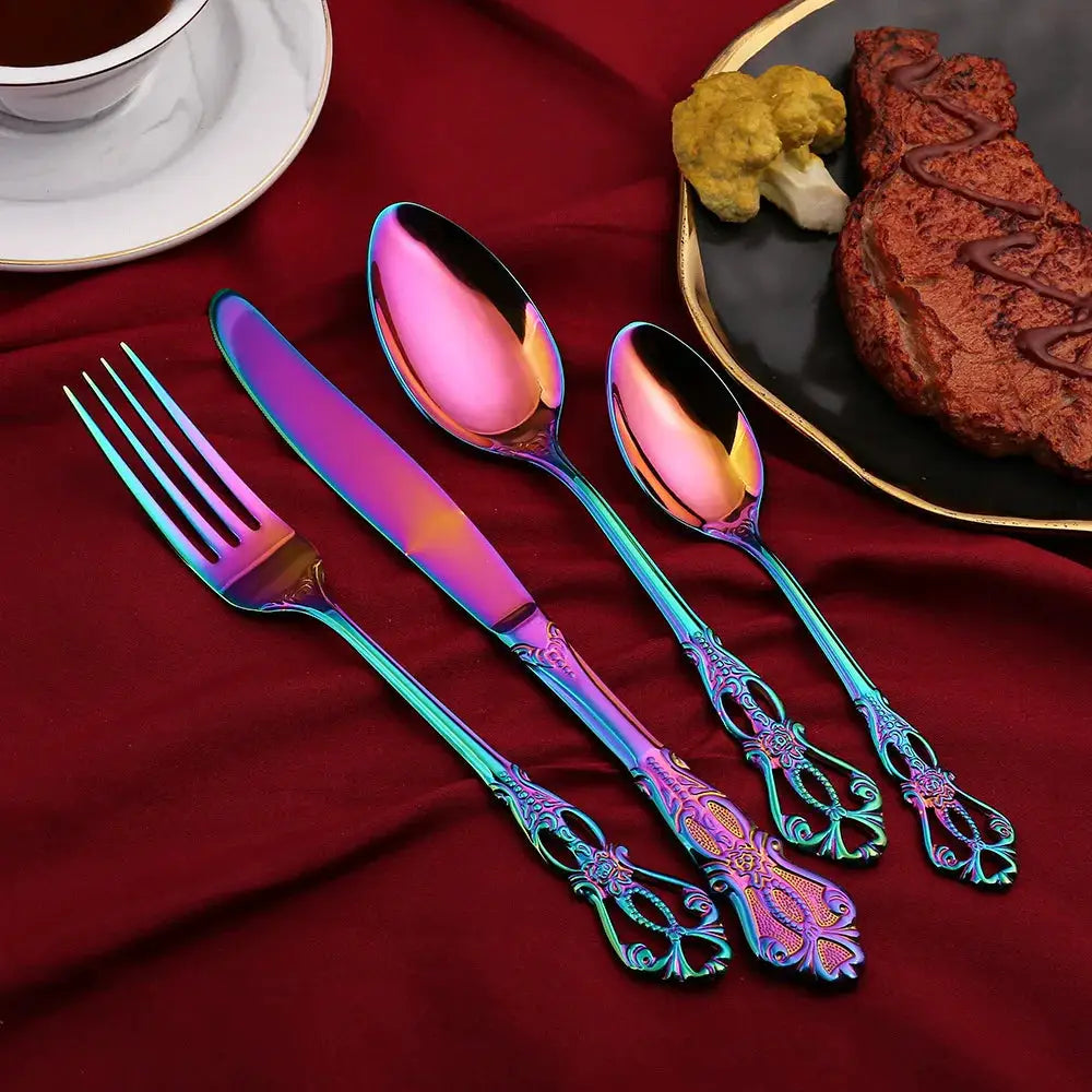 24pcs Cutlery Set Gold Dinnerware Stainless Steel Royal Spoon Forks Knives Kitchen Western Dinner Silverware Tableware Gift from PriceLows™