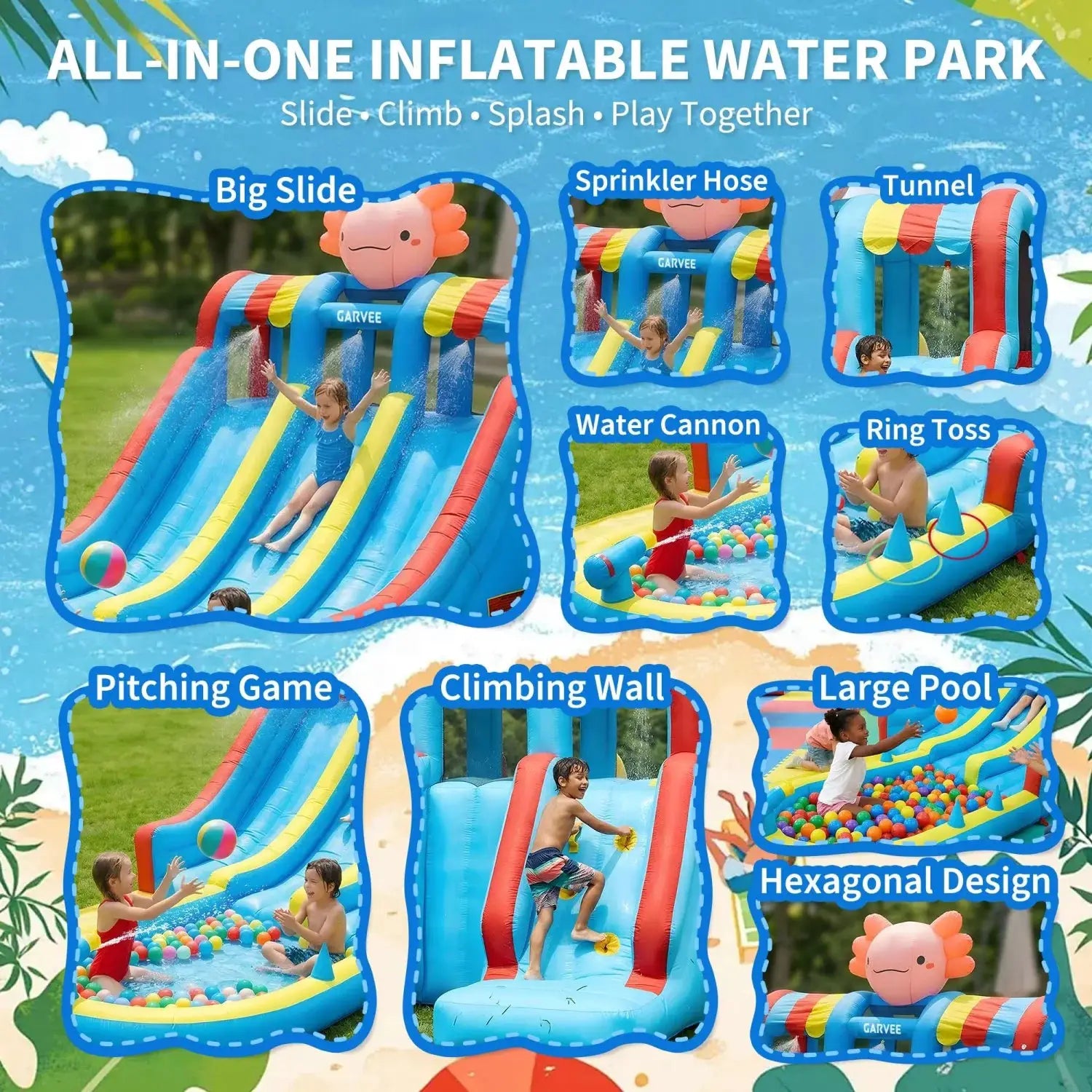 Inflatable Water Park Bounce House for Kids, Dual Slides with Long Slip Mat and Splash Pool, Durable Oxford Fabric Blow Up Water Castle with Powerful Air Blower for Backyard Outdoor Summer Fun from PriceLows™