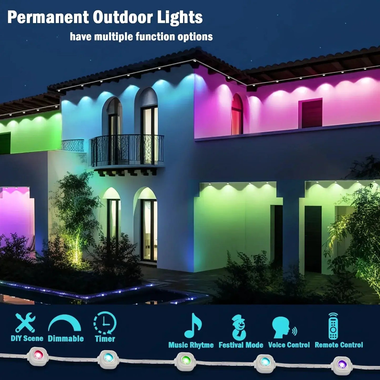 MIMIRGB Eaves Lights Permanent Outdoor LED Light String Strip APP Smart DlY Auto Scene Lighting Effects Christmas Holidays Decor from PriceLows™