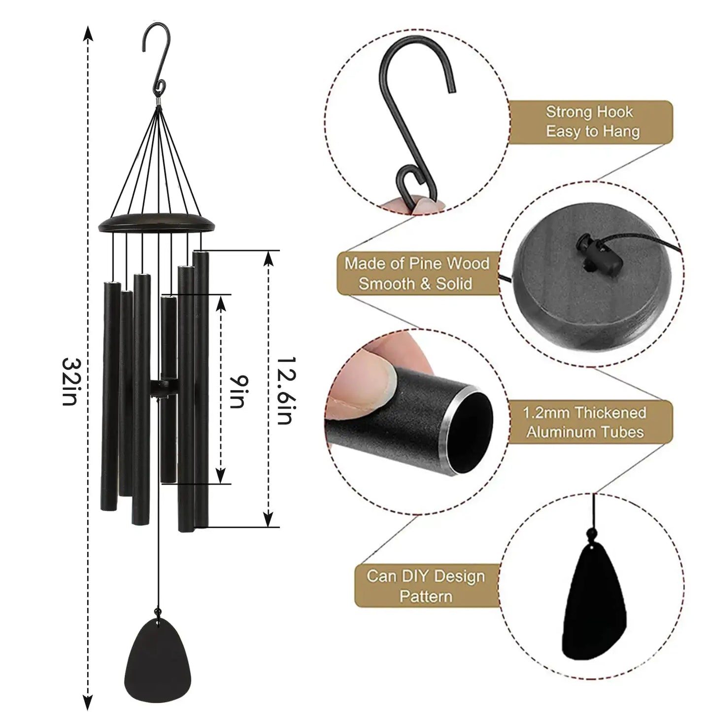26 Inch Outdoor Wind Chimes Create an Atmosphere for Outdoor Decoration of Farmhouses Terraces Gardens Front Porch and Balconies from PriceLows™