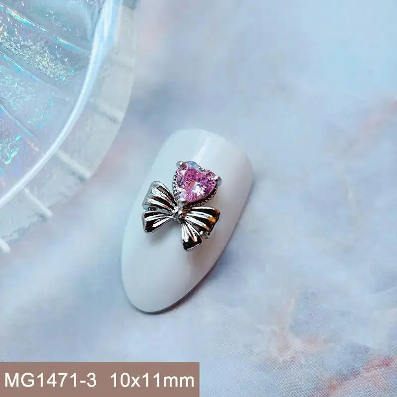 10pcs Valentine's Day Pink Love Heart Ribbon Zircon Metal Nails Jewelry Decorations Nail Art Accessories Charms Parts Supplies from PriceLows™