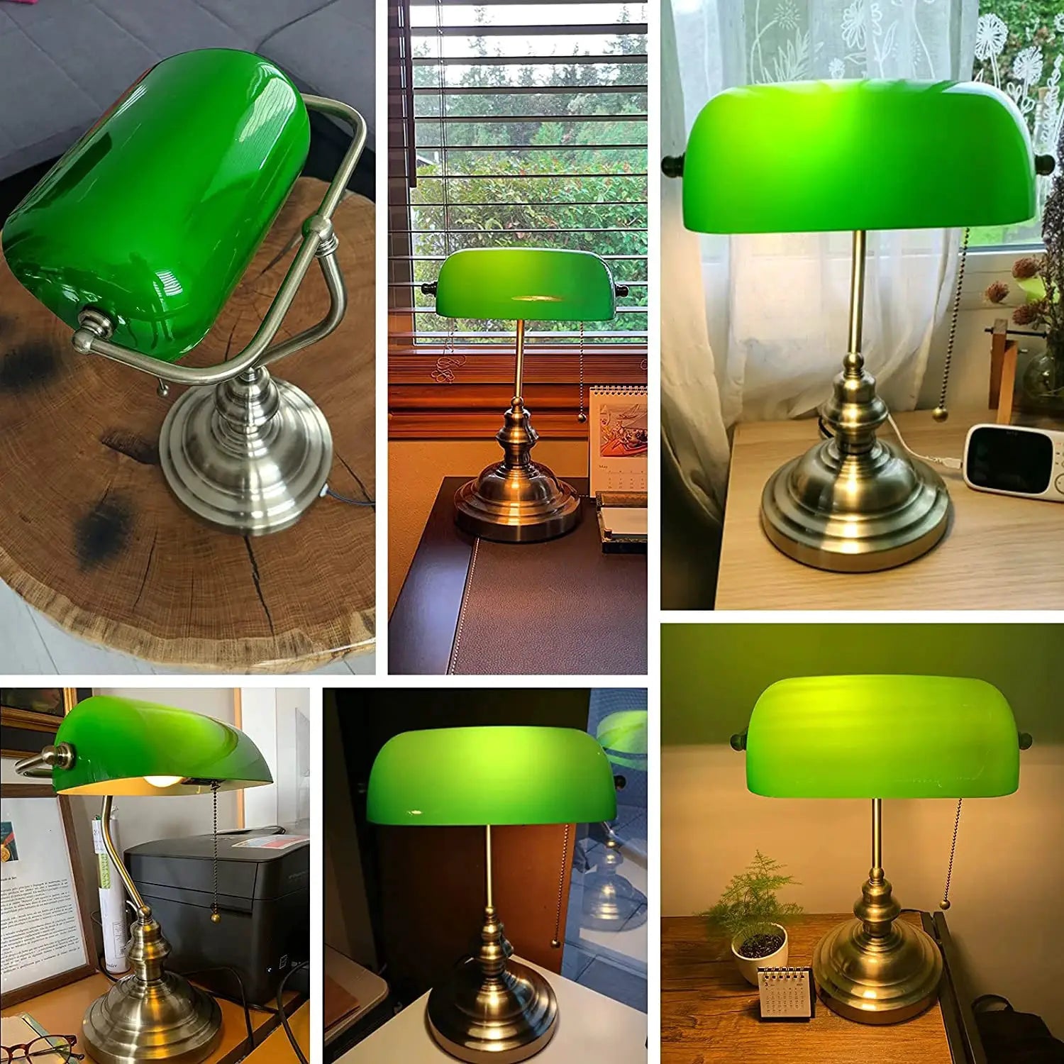 Vintage glass banker‘s lamp zipper switch desk lamp bedroom home stuy restaurant library office light night lamp from PriceLows™