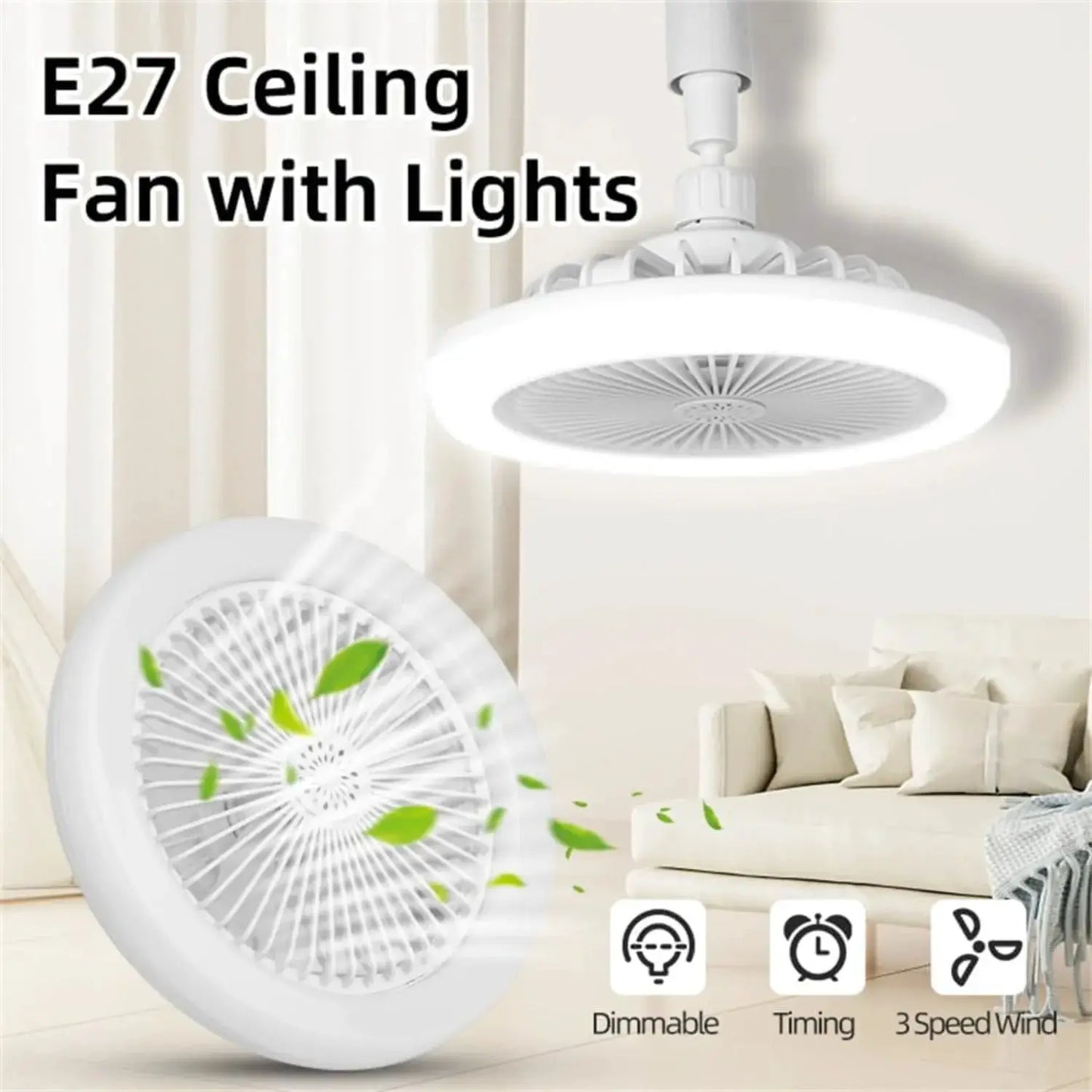 Ceiling Fan Light | E27 Socket | Remote Control | White