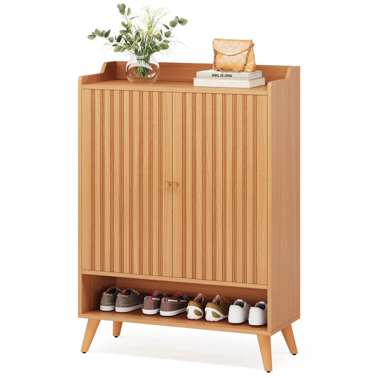 Tribesigns White Shoe Cabinets with Doors, 5-Tier Shoe Rack, Wood Storage Cabinet for Bedroom Hallway Living Room from PriceLows™